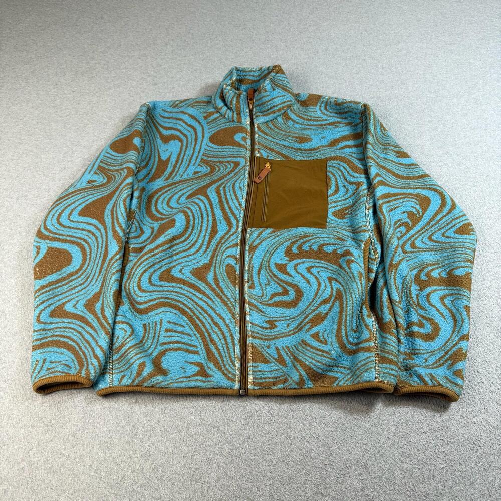 Lucy & Yak Fleece Jacket Womens Small Blue Brown Full Zip Swirl Teal Brown Boho